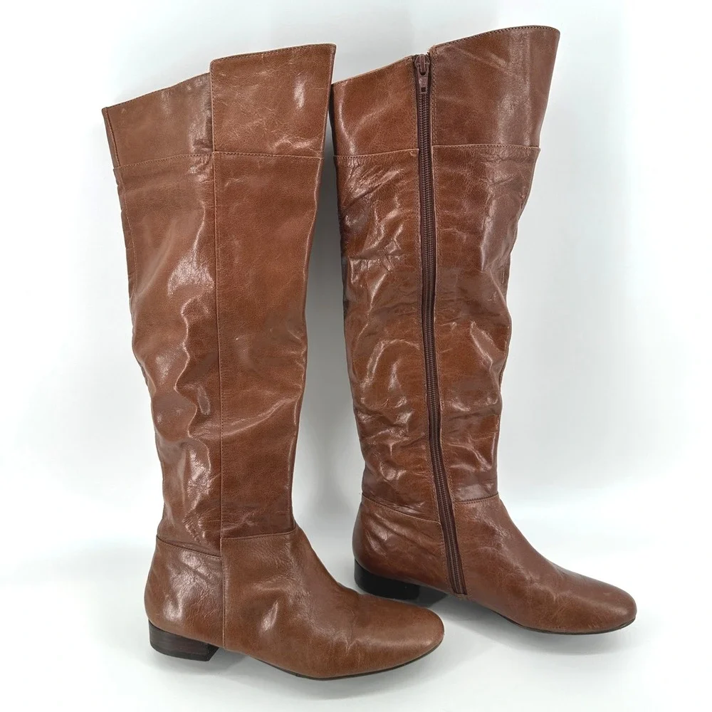 Nine West Leather Tall Riding Boots Brown Y2K VTG Minimalist Indie Size 7.5 M‎